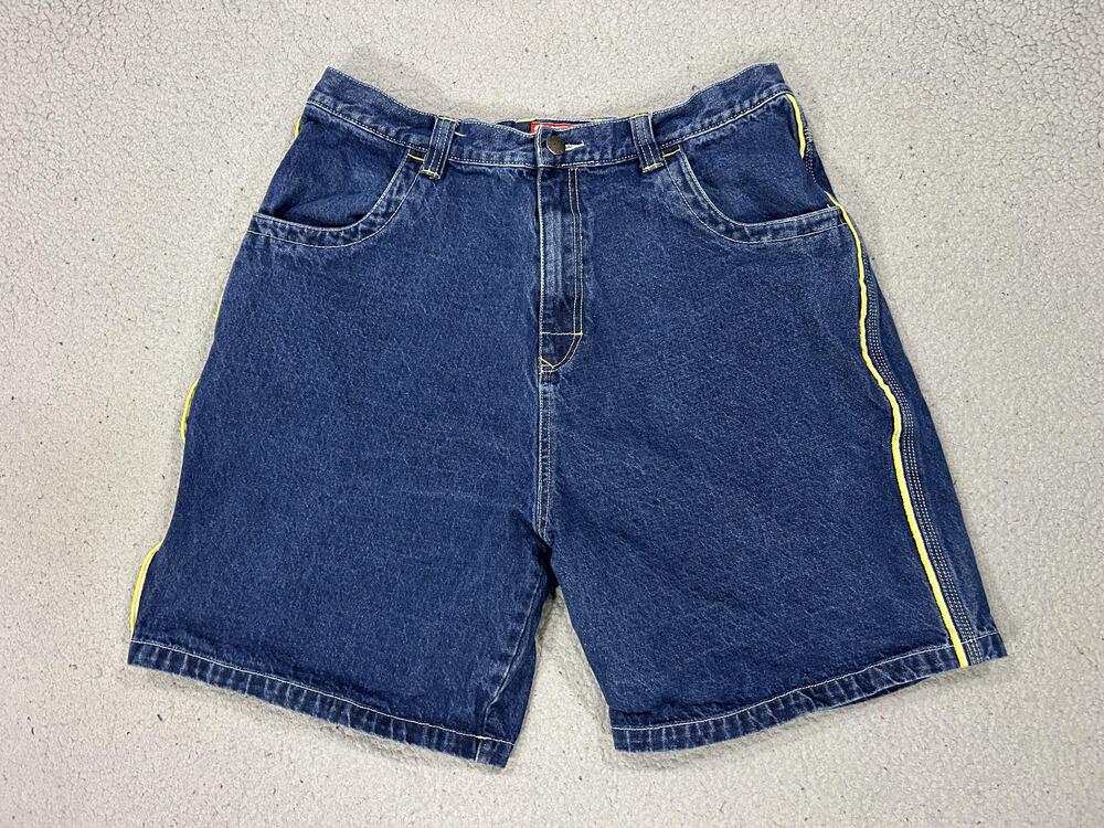Y2K Rusty RED Denim Shorts Mens 36 Blue Relaxed Fit Bermuda Skater Logo Surf